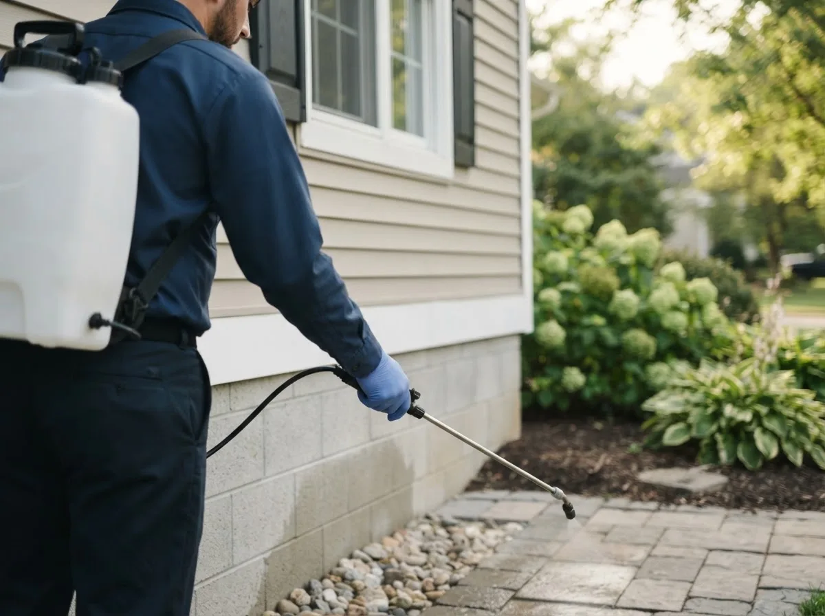Pest control technician inspecting a home in Beech Creek, KY